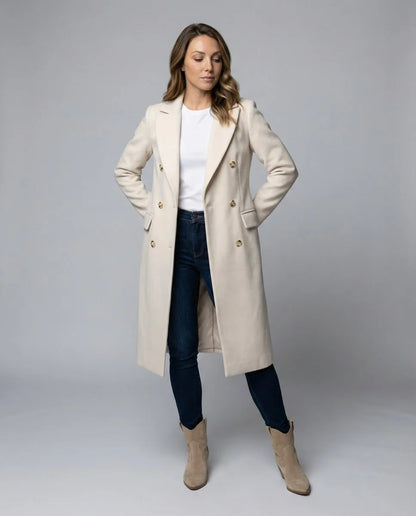 Black Long Coat – Double-Breasted Gold Button Winter