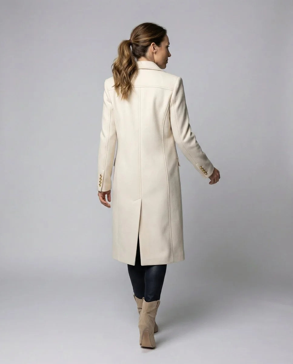 Black Long Coat – Double-Breasted Gold Button Winter