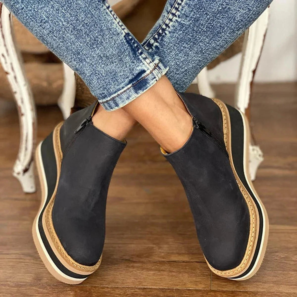 Black Platform Boots – Wedge Ankle Side Zip