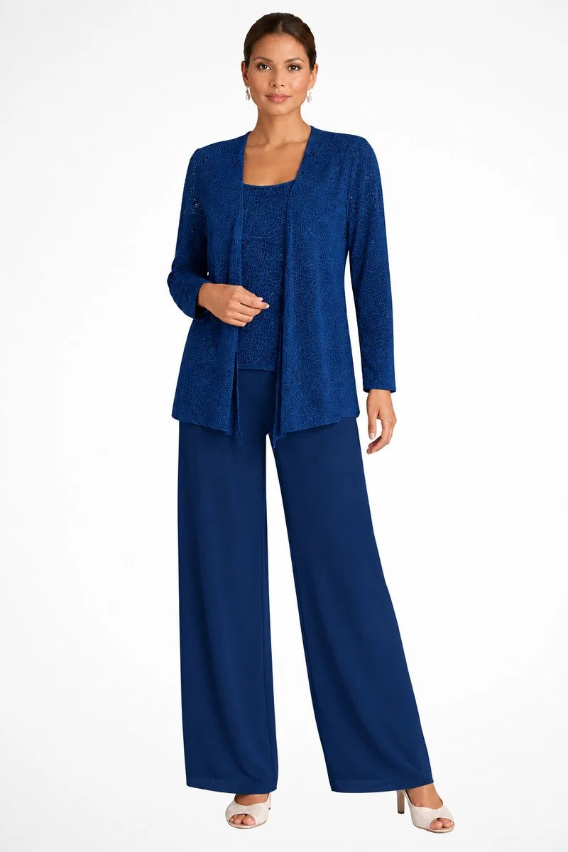 Black Sequin Pant Set – Three-Piece Holiday Cardigan Set - Navy Blue
