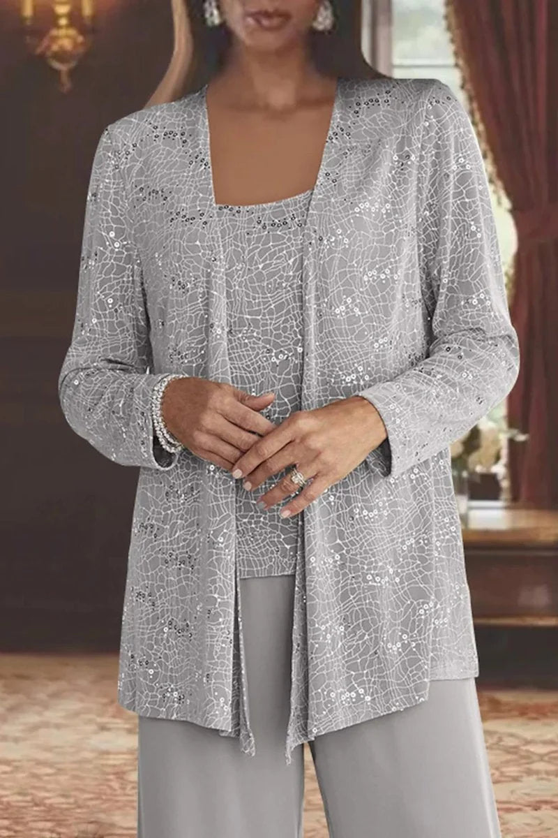 Black Sequin Pant Set – Three-Piece Holiday Cardigan Set
