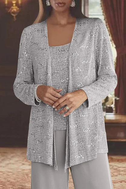 Black Sequin Pant Set – Three-Piece Holiday Cardigan Set