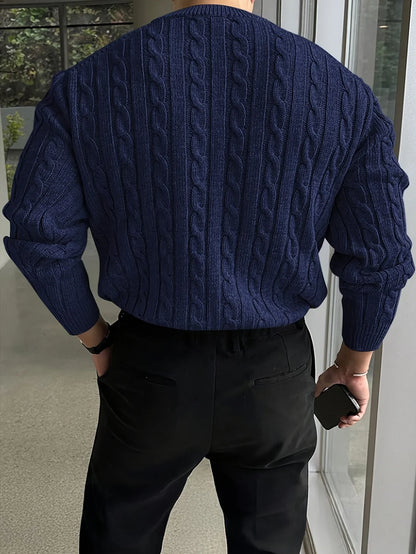 Grey Cable Knit Sweater – Men's Crew Neck Twisted Knit