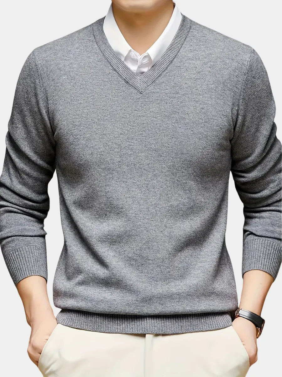 Grey Men's V Neck Sweater – Classic Fine Knit Winter