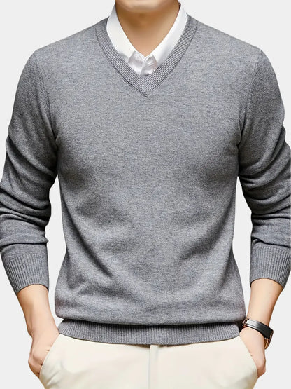 Grey Men's V Neck Sweater – Classic Fine Knit Winter