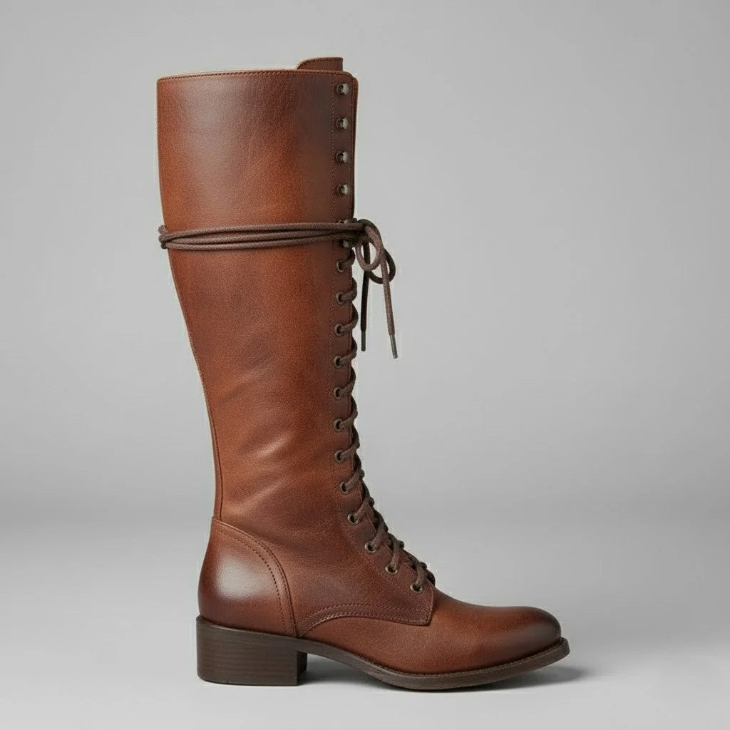 Black Knee High Boots – Lace-Up Block Heel Winter