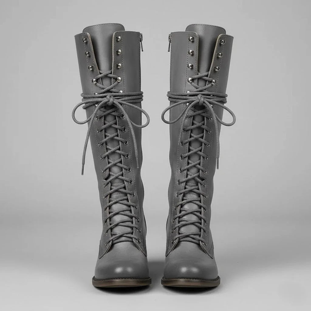 Black Knee High Boots – Lace-Up Block Heel Winter