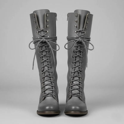 Black Knee High Boots – Lace-Up Block Heel Winter