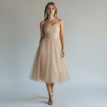Black Sparkly Dress – Strapless Sequin Tulle Midi
