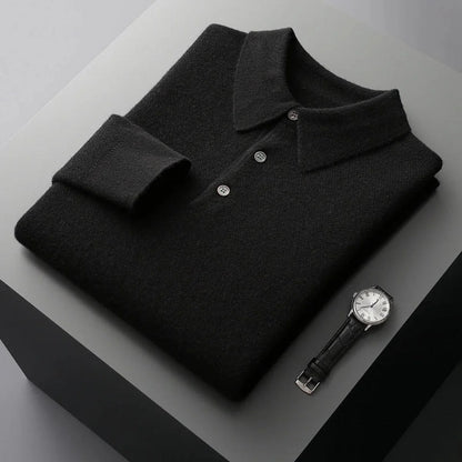 Navy Polo Sweater – Men's Long Sleeve Button Collar Knit