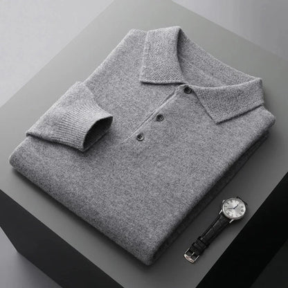 Navy Polo Sweater – Men's Long Sleeve Button Collar Knit
