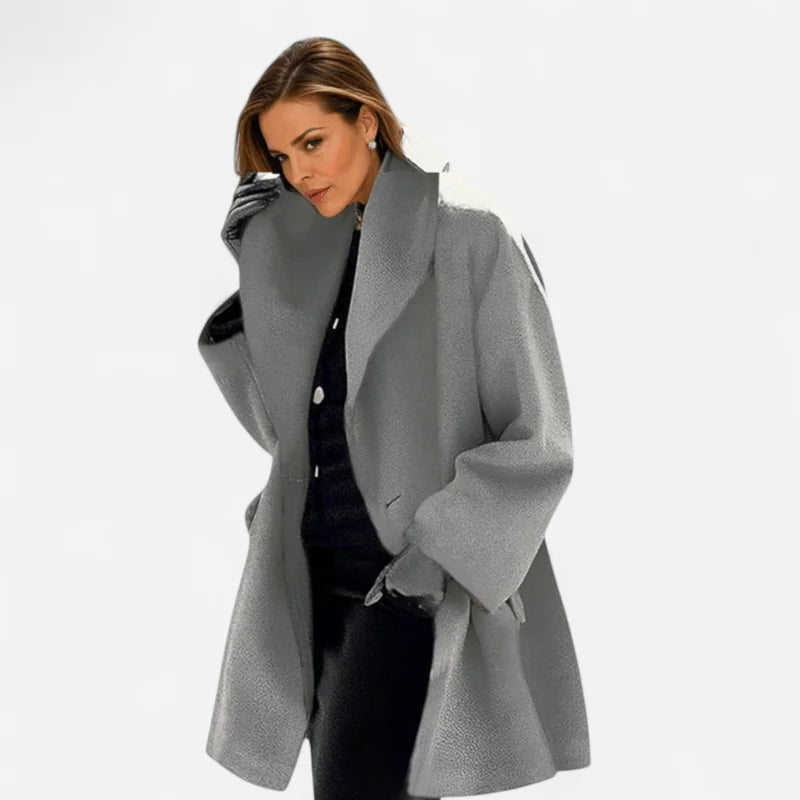Red Coat – Women's Oversized Wide Collar Wool Winter - Grey