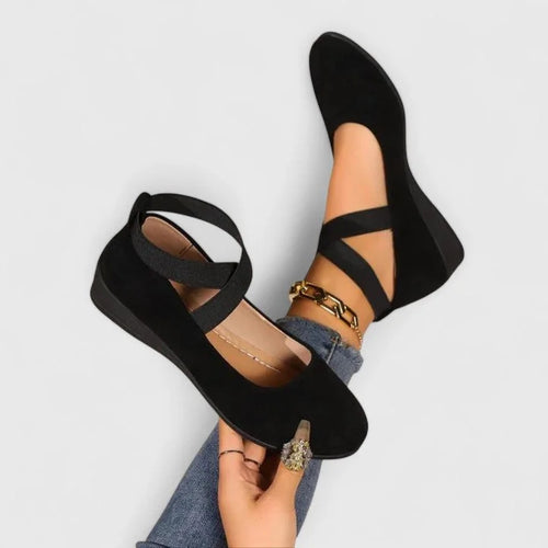 Black Ballet Flats – Cross-Strap Round Toe Comfort