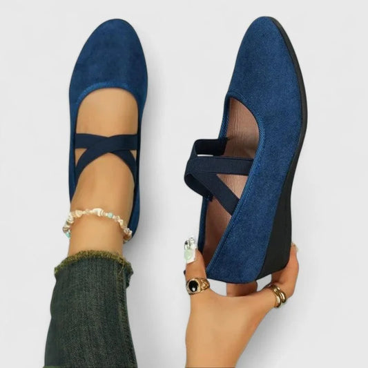 Black Ballet Flats – Cross-Strap Round Toe Comfort - Navy
