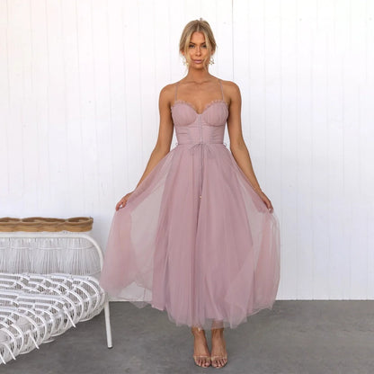 Black Corset Dress – Tulle Midi Party Dress