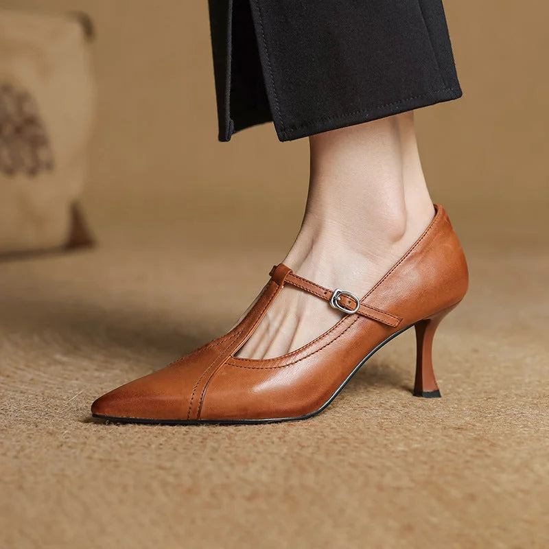 Black Kitten Heels – Pointed Toe T-Bar Strap Pumps