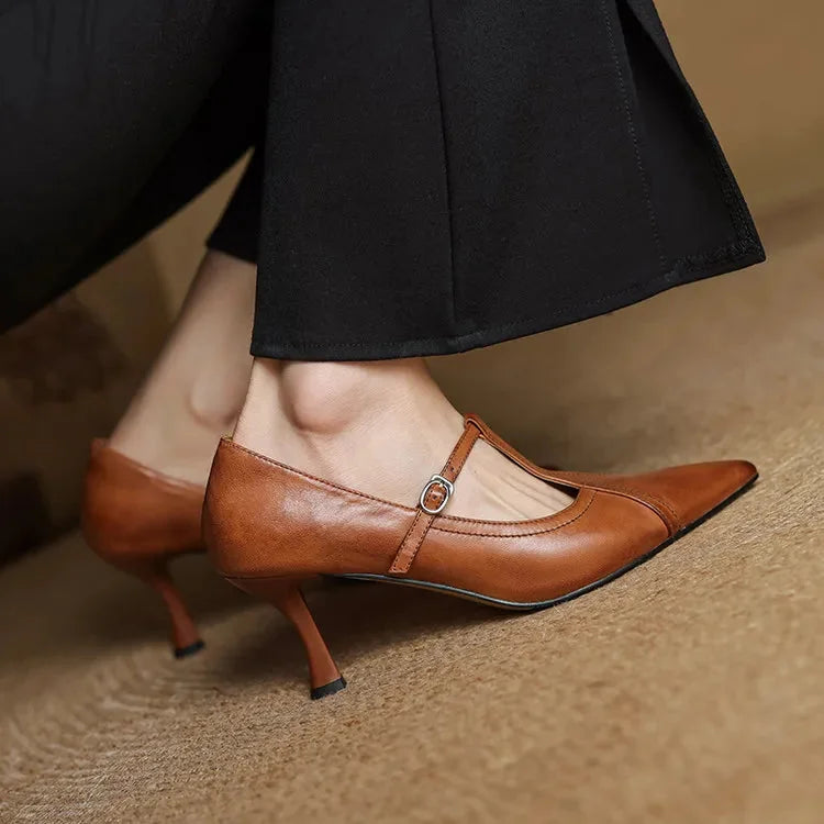 Black Kitten Heels – Pointed Toe T-Bar Strap Pumps
