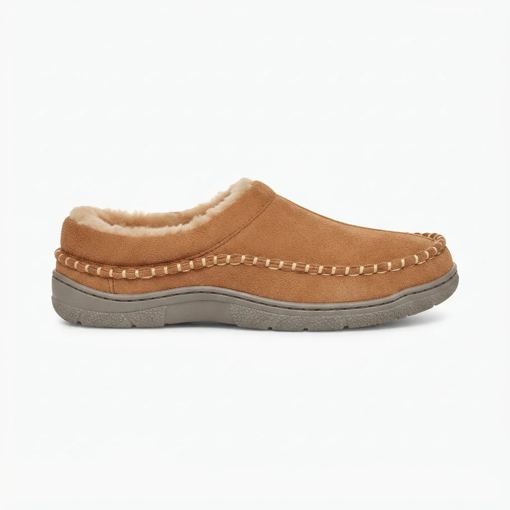 Black Moccasin Slippers for Men – Fleece-Lined Suede Clog