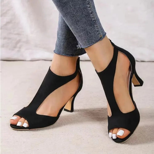 Black Peep Toe Heels – Cut-Out Stiletto Ankle Pumps