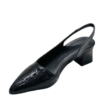 Black Pumps – Pointed Toe Croc-Effect Slingback Block Heel
