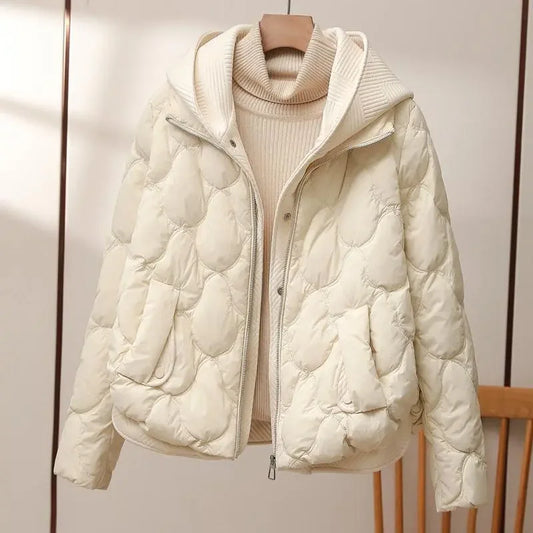 Black Quilted Jacket Women's – Hooded Wave-Quilted Zip Front - Beige
