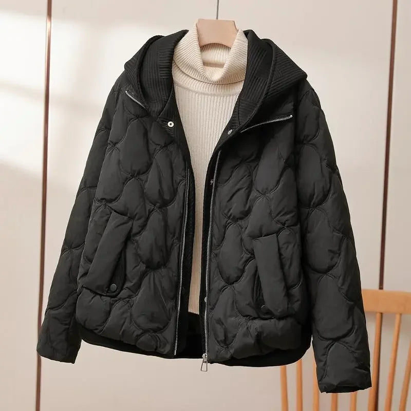 Black Quilted Jacket Women's – Hooded Wave-Quilted Zip Front - Black