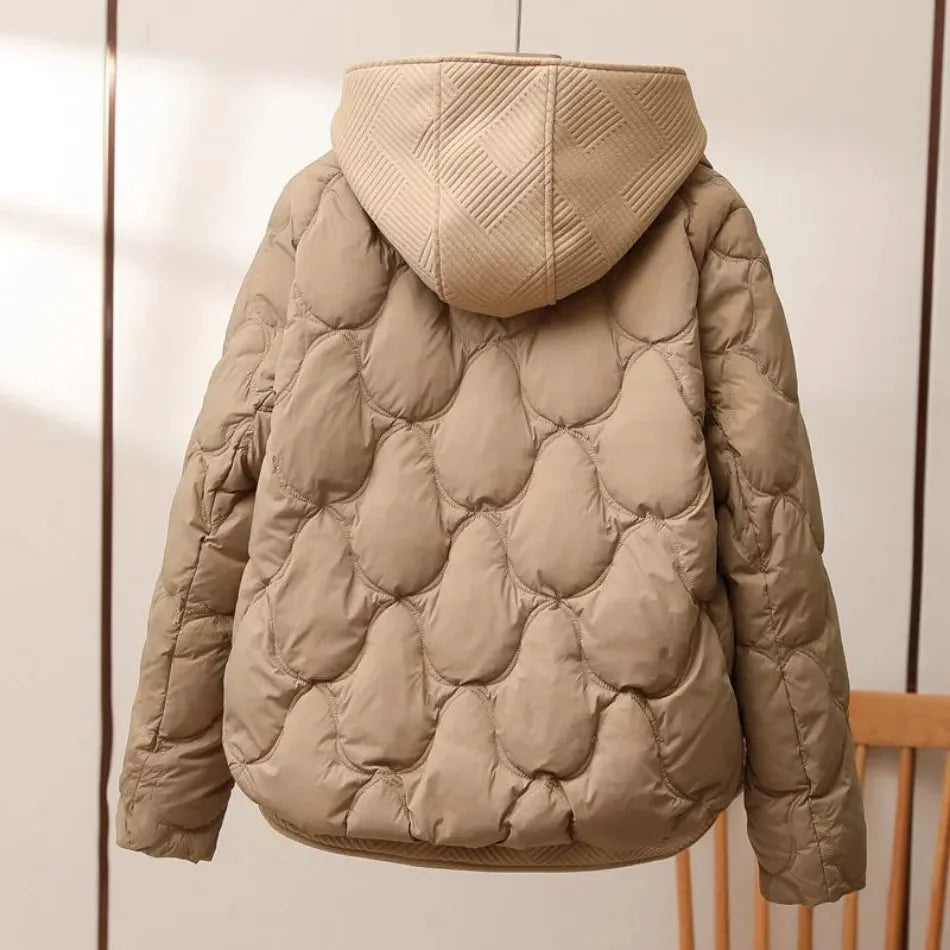 Black Quilted Jacket Women's – Hooded Wave-Quilted Zip Front - Khaki