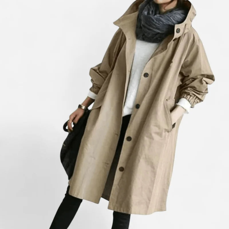 Black Rain Coat Women – Hooded Water-Repellent Longline Trench - Brown