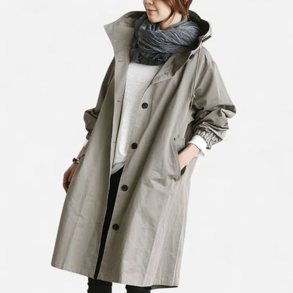 Black Rain Coat Women – Hooded Water-Repellent Longline Trench - Grey