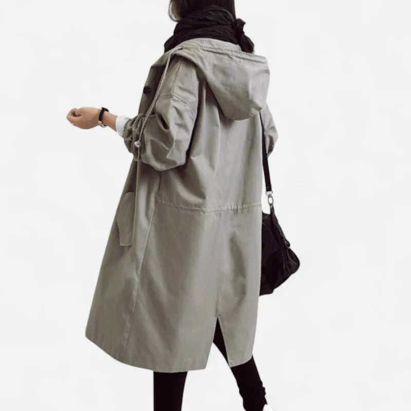 Black Rain Coat Women – Hooded Water-Repellent Longline Trench