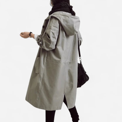 Black Rain Coat Women – Hooded Water-Repellent Longline Trench