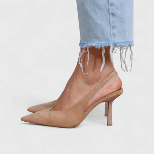 Black Slingback Heels – Pointed Toe Stiletto Pumps - Beige