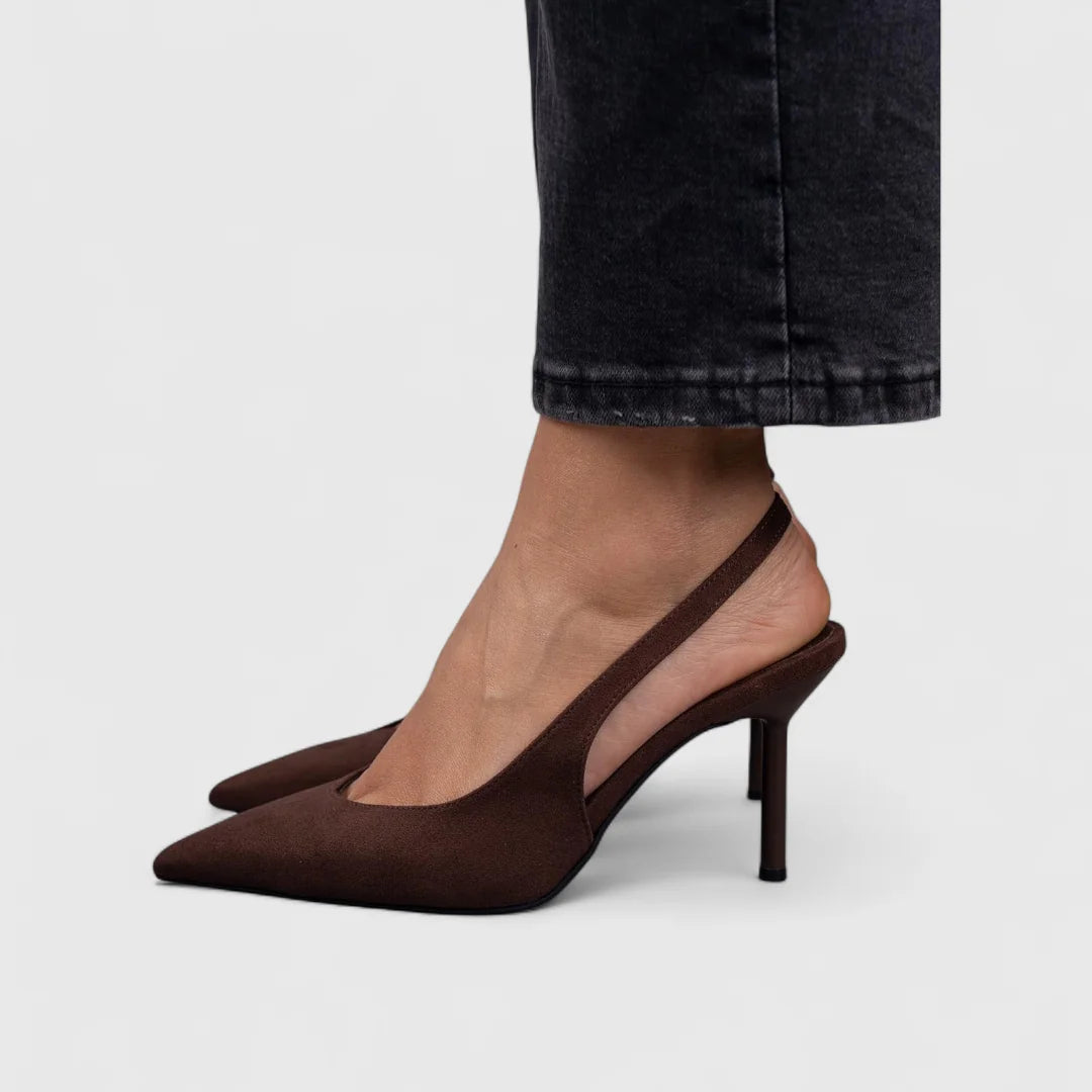 Black Slingback Heels – Pointed Toe Stiletto Pumps - Brown