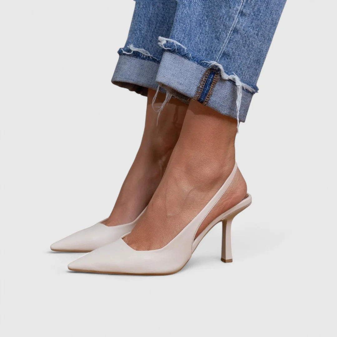 Black Slingback Heels – Pointed Toe Stiletto Pumps - White