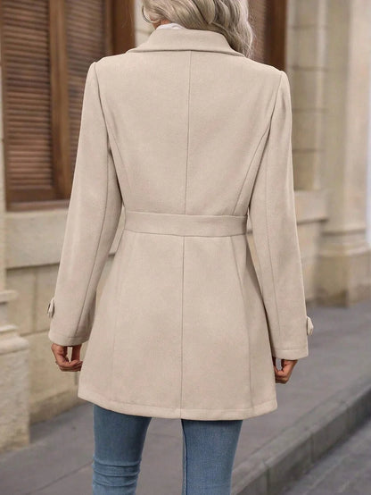 Black Trench Coat Women – Single-Breasted Fitted Button Front - Champagne