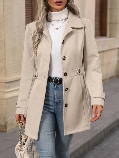 Black Trench Coat Women – Single-Breasted Fitted Button Front
