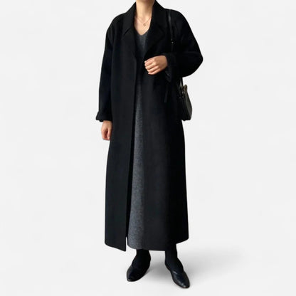 Black Wool Coat Women – Belted Longline Wool-Blend Wrap - Black