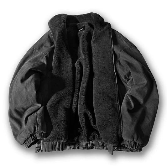 Grey Men's Fleece Jacket – Sherpa-Lined Zip Stand Collar - Grey