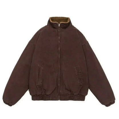 Grey Men's Fleece Jacket – Sherpa-Lined Zip Stand Collar