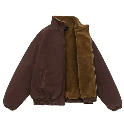 Grey Men's Fleece Jacket – Sherpa-Lined Zip Stand Collar