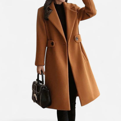 Red Wool Coat – Longline Notch Lapel Wool-Blend Winter - Brown