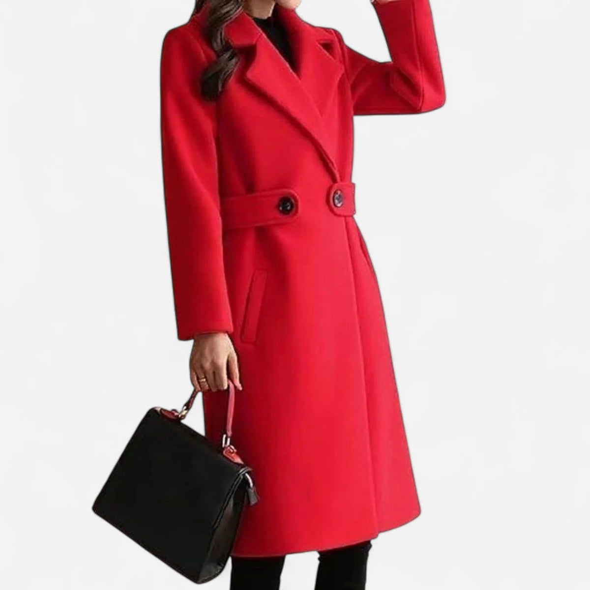 Red Wool Coat – Longline Notch Lapel Wool-Blend Winter - Red