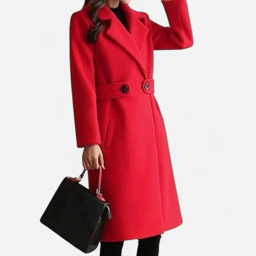 Red Wool Coat – Longline Notch Lapel Wool-Blend Winter