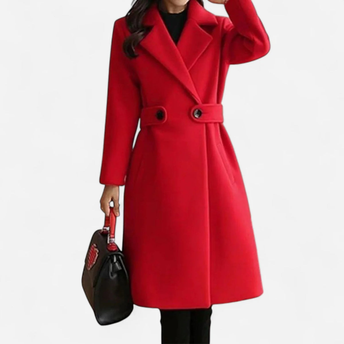 Red Wool Coat – Longline Notch Lapel Wool-Blend Winter