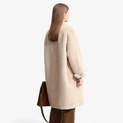 Beige Double Breasted Faux Fur Coat