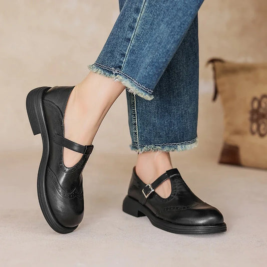 Black Brogue Mary Jane Shoes - Black
