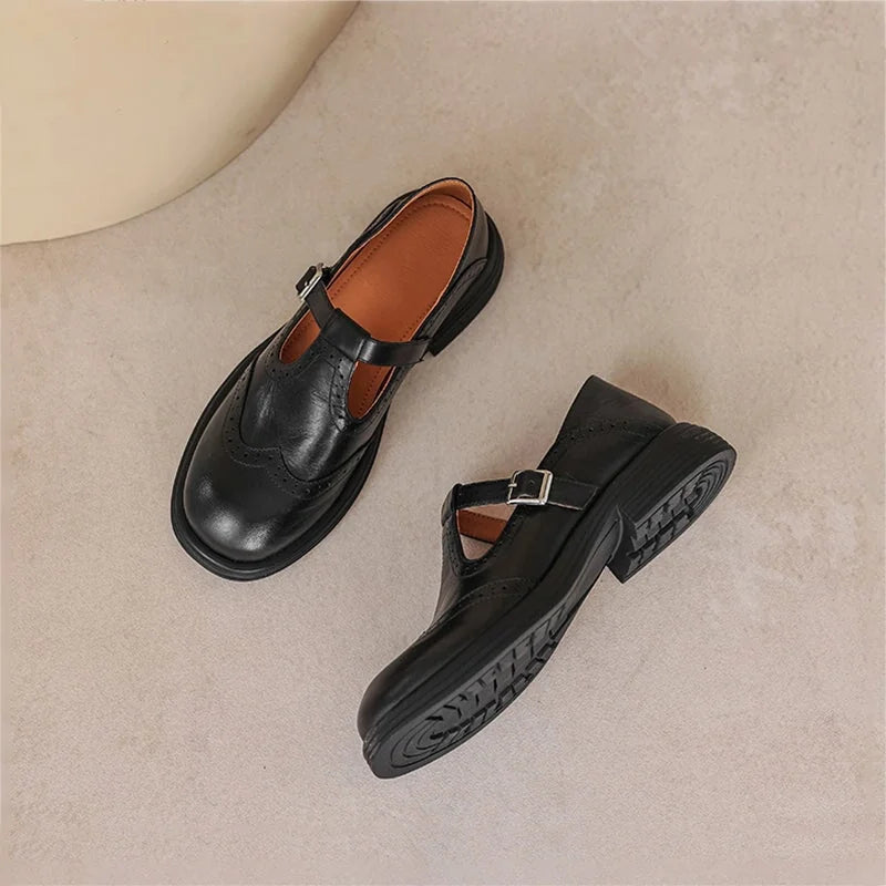 Black Brogue Mary Jane Shoes