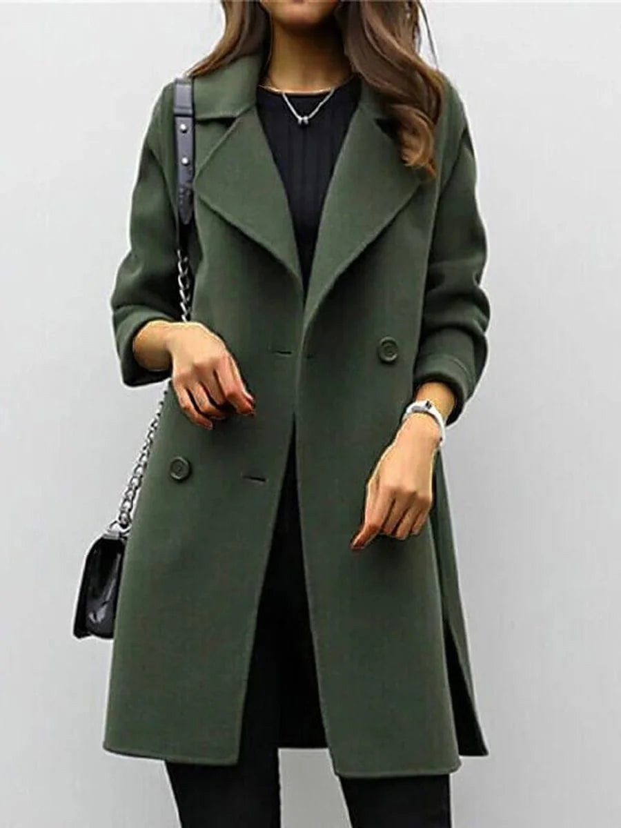 Black Double Breasted Long Wool Coat