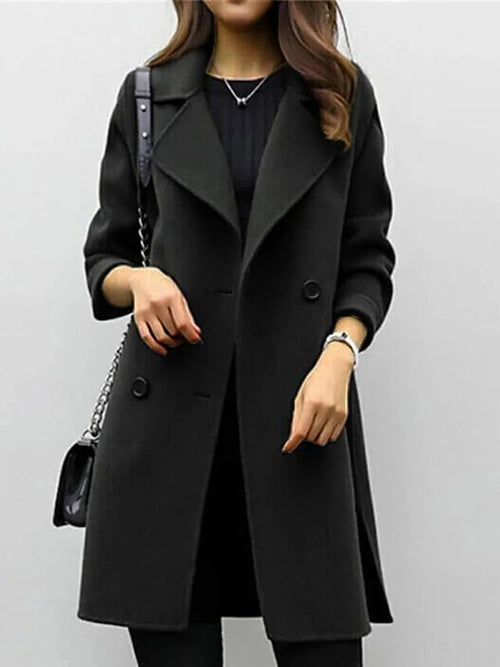 Black Double Breasted Long Wool Coat