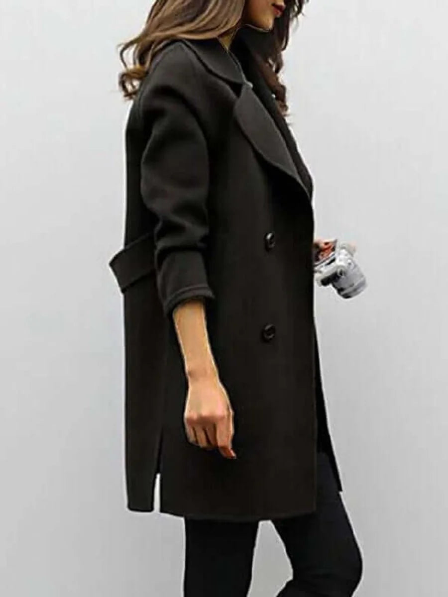 Black Double Breasted Long Wool Coat